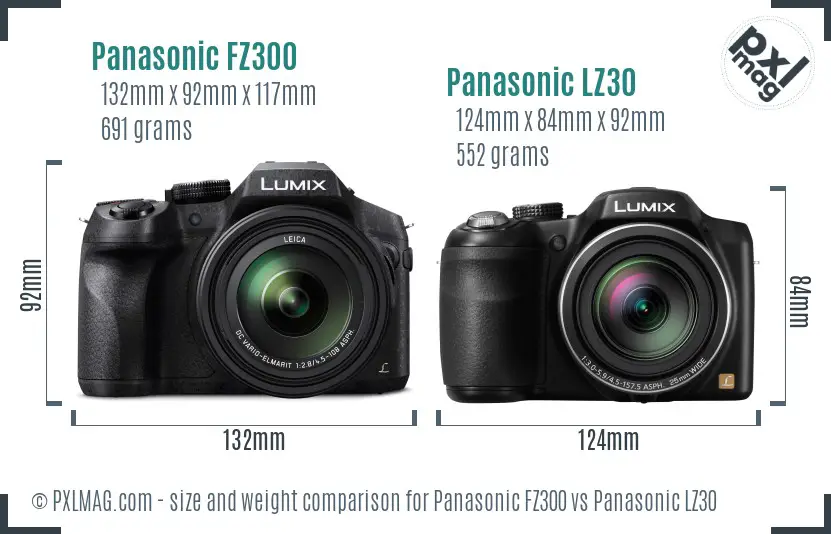 Panasonic FZ300 vs Panasonic LZ30 size comparison