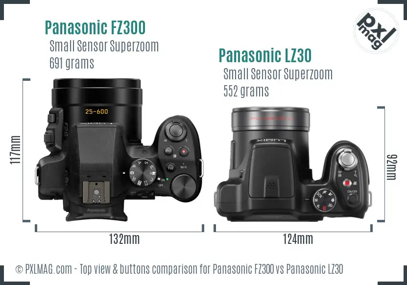 Panasonic FZ300 vs Panasonic LZ30 top view buttons comparison