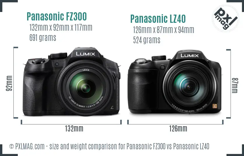 Panasonic FZ300 vs Panasonic LZ40 size comparison