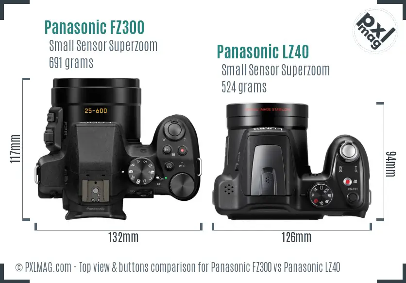 Panasonic FZ300 vs Panasonic LZ40 top view buttons comparison