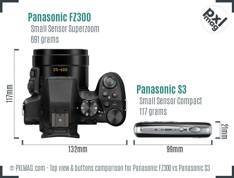 Panasonic FZ300 vs Panasonic S3 top view buttons comparison