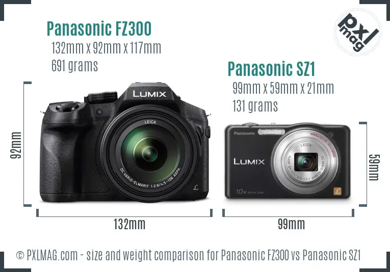Panasonic FZ300 vs Panasonic SZ1 size comparison
