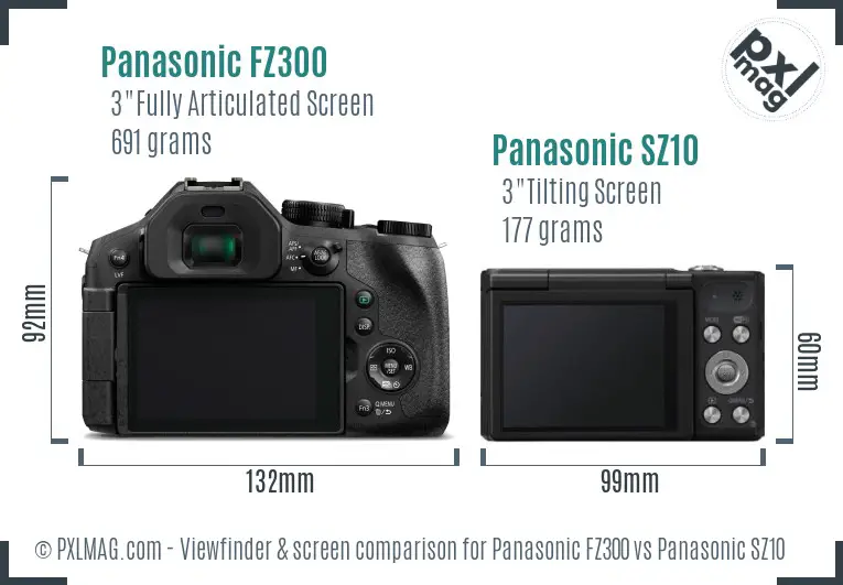 Panasonic FZ300 vs Panasonic SZ10 Screen and Viewfinder comparison