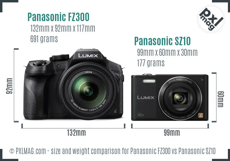 Panasonic FZ300 vs Panasonic SZ10 size comparison
