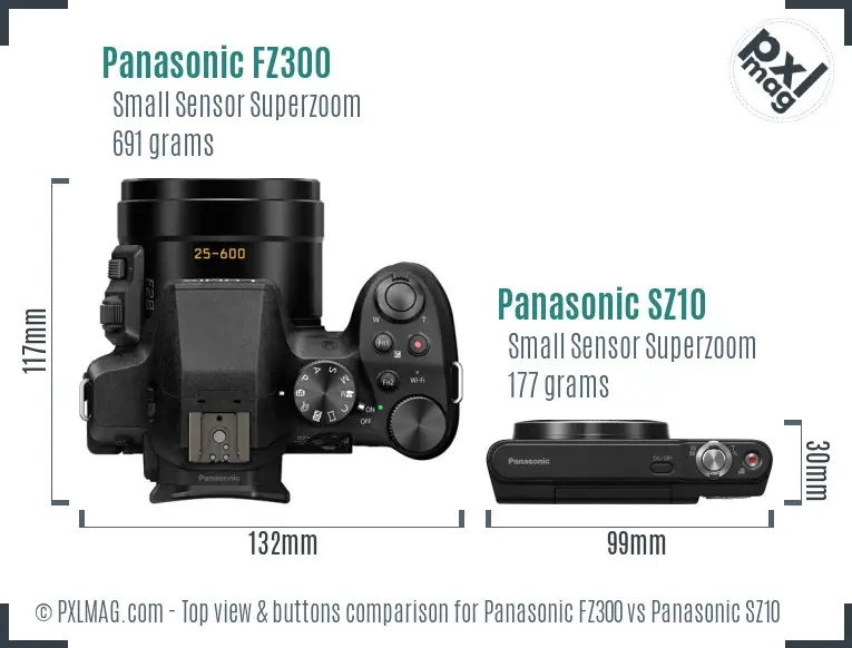 Panasonic FZ300 vs Panasonic SZ10 top view buttons comparison