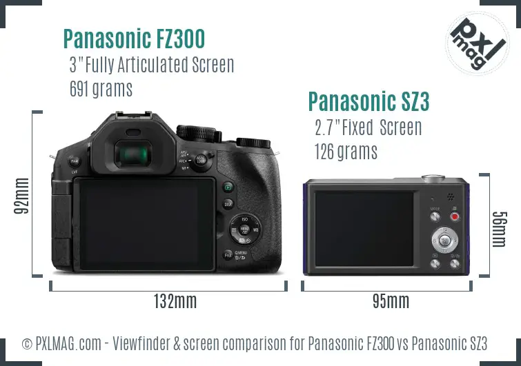 Panasonic FZ300 vs Panasonic SZ3 Screen and Viewfinder comparison