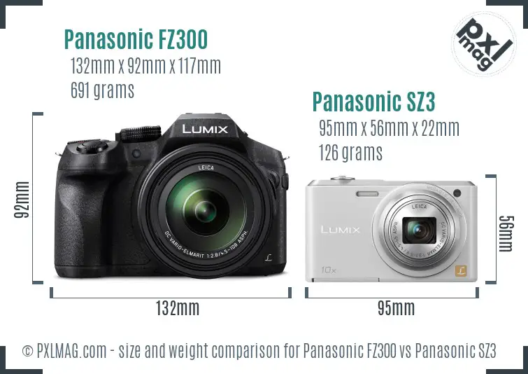 Panasonic FZ300 vs Panasonic SZ3 size comparison