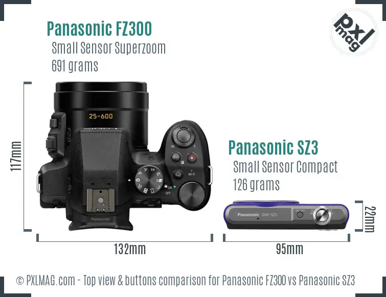 Panasonic FZ300 vs Panasonic SZ3 top view buttons comparison