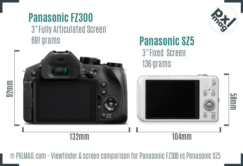 Panasonic FZ300 vs Panasonic SZ5 Screen and Viewfinder comparison