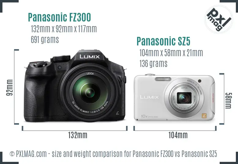 Panasonic FZ300 vs Panasonic SZ5 size comparison