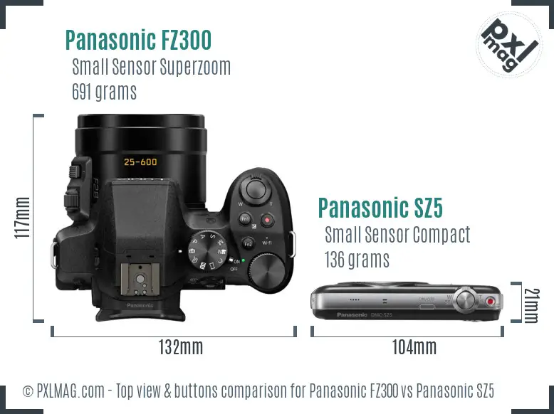 Panasonic FZ300 vs Panasonic SZ5 top view buttons comparison