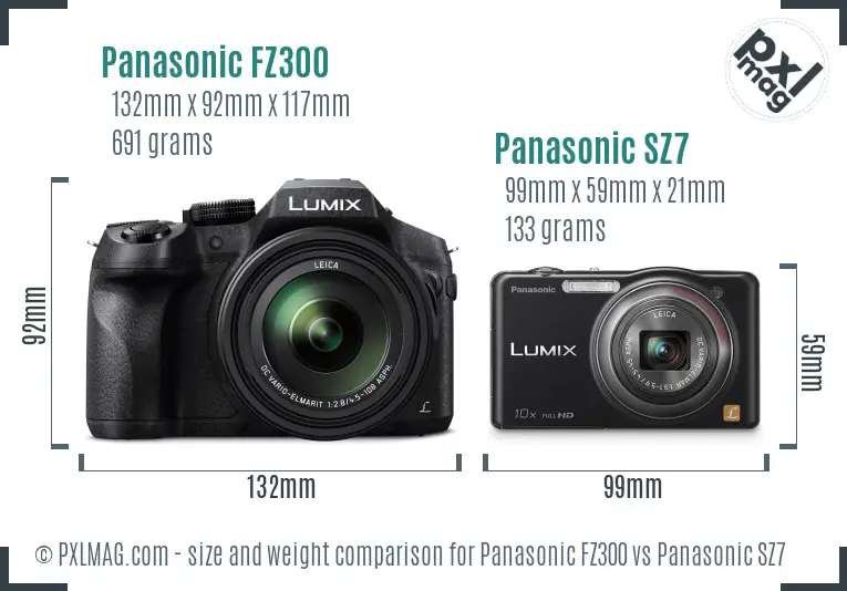 Panasonic FZ300 vs Panasonic SZ7 size comparison
