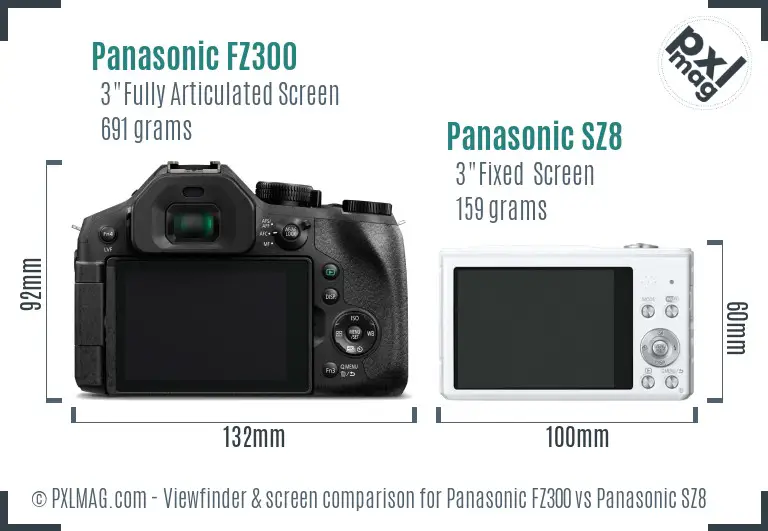 Panasonic FZ300 vs Panasonic SZ8 Screen and Viewfinder comparison