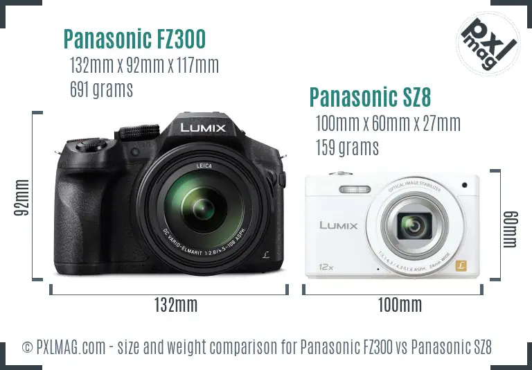 Panasonic FZ300 vs Panasonic SZ8 size comparison