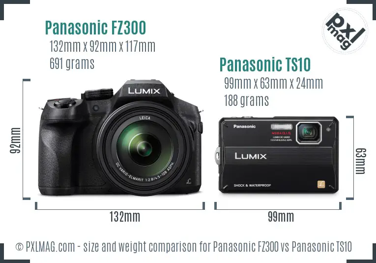 Panasonic FZ300 vs Panasonic TS10 size comparison