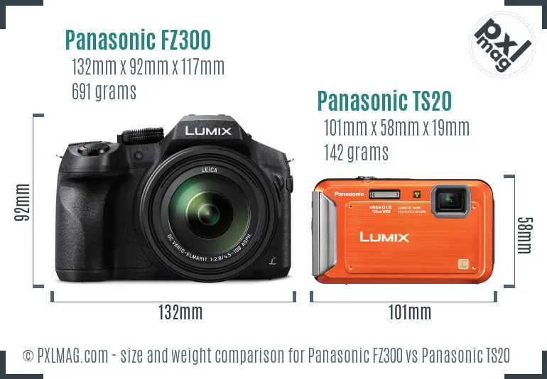 Panasonic FZ300 vs Panasonic TS20 size comparison