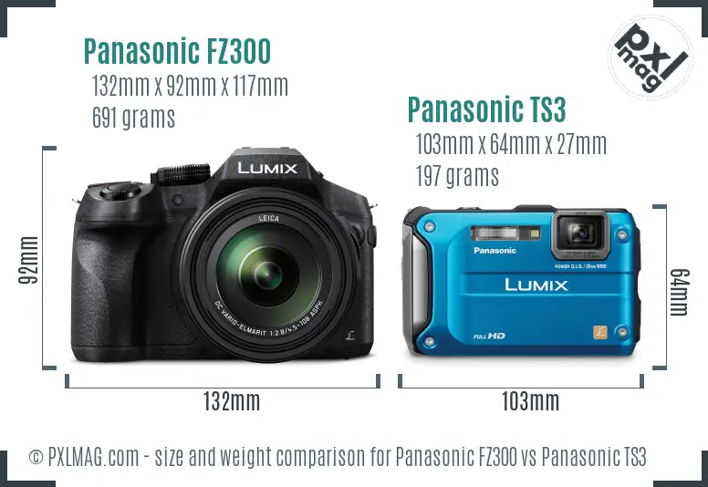 Panasonic FZ300 vs Panasonic TS3 size comparison
