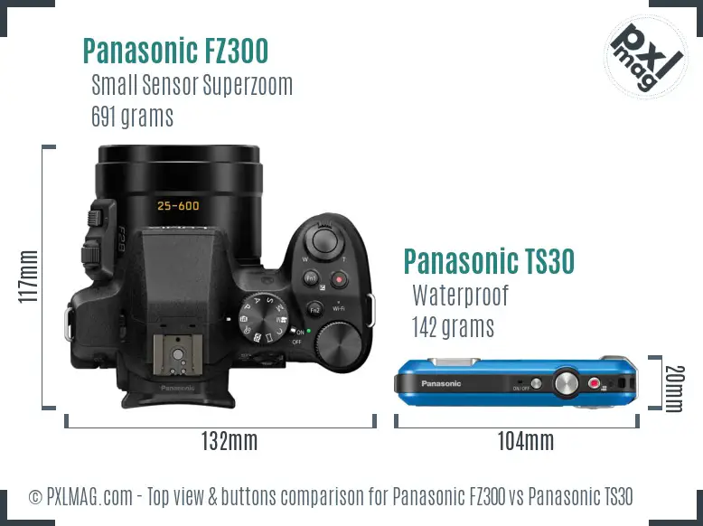 Panasonic FZ300 vs Panasonic TS30 top view buttons comparison