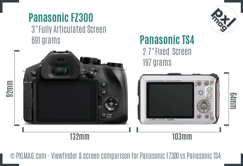 Panasonic FZ300 vs Panasonic TS4 Screen and Viewfinder comparison