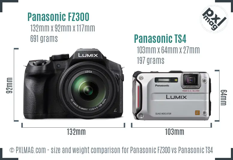 Panasonic FZ300 vs Panasonic TS4 size comparison