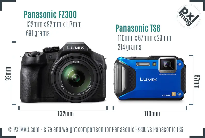 Panasonic FZ300 vs Panasonic TS6 size comparison