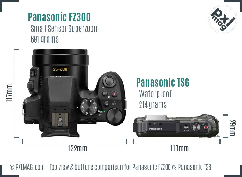 Panasonic FZ300 vs Panasonic TS6 top view buttons comparison