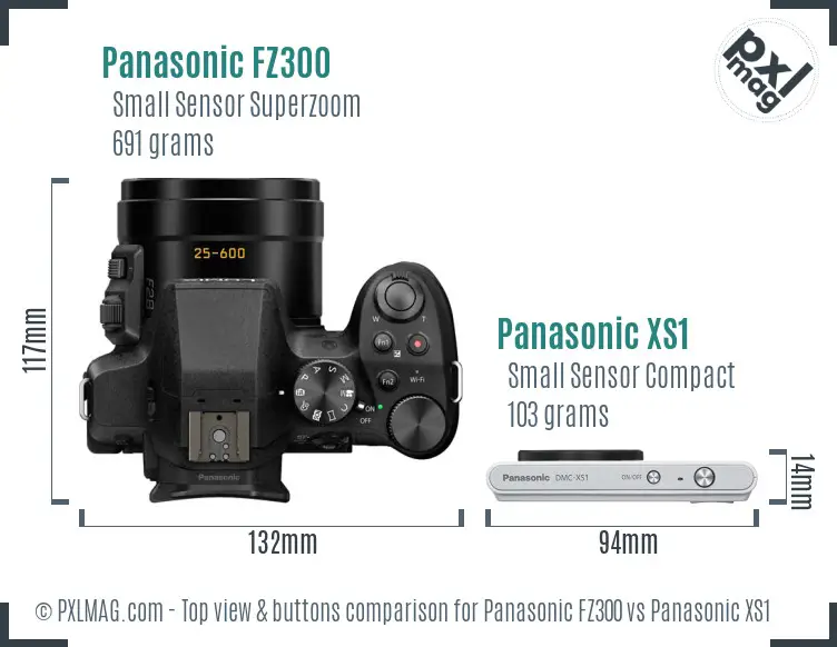 Panasonic FZ300 vs Panasonic XS1 top view buttons comparison