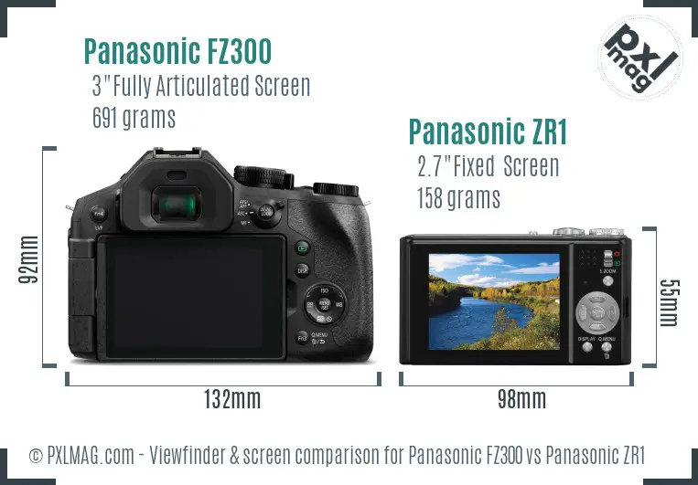 Panasonic FZ300 vs Panasonic ZR1 Screen and Viewfinder comparison