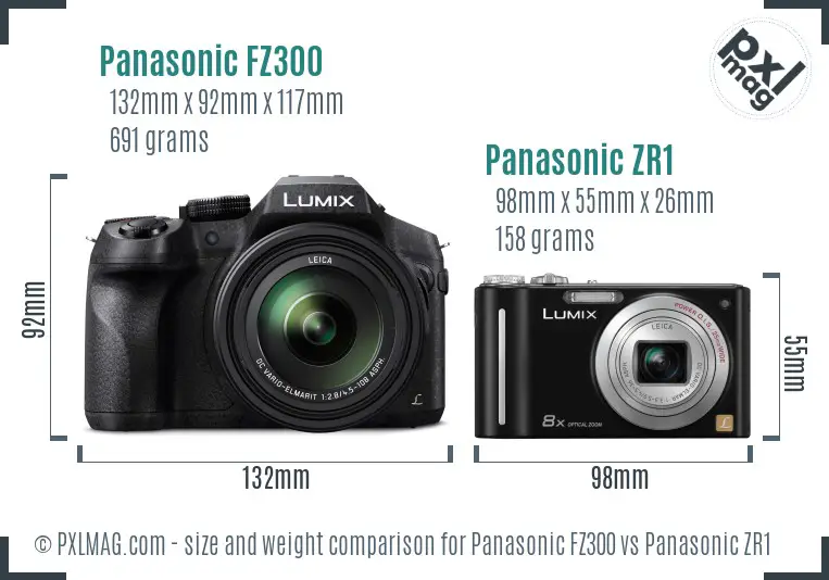 Panasonic FZ300 vs Panasonic ZR1 size comparison