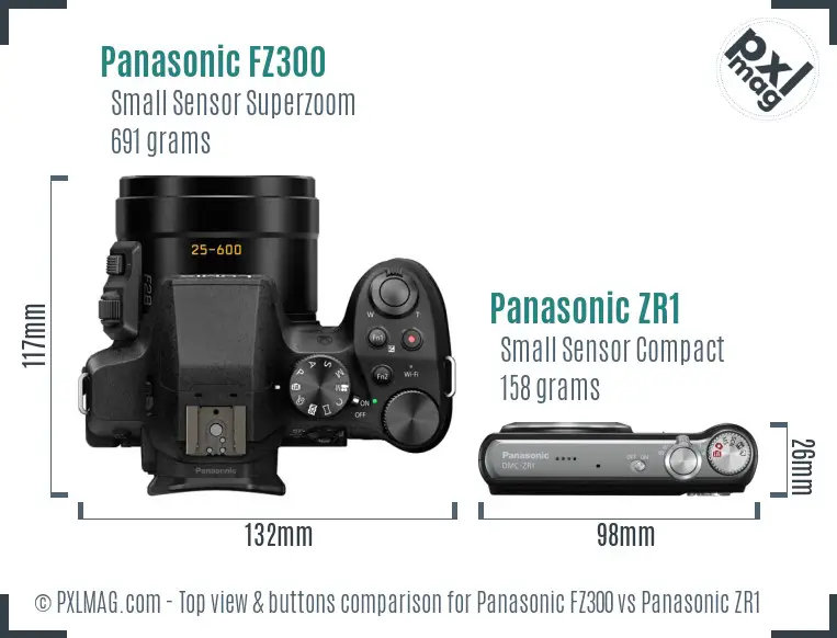 Panasonic FZ300 vs Panasonic ZR1 top view buttons comparison