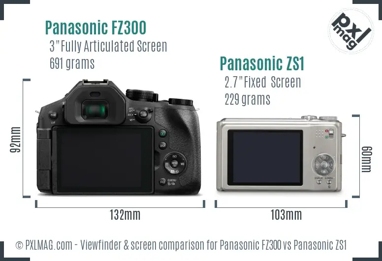 Panasonic FZ300 vs Panasonic ZS1 Screen and Viewfinder comparison