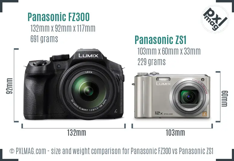 Panasonic FZ300 vs Panasonic ZS1 size comparison