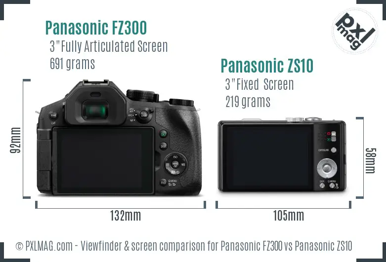 Panasonic FZ300 vs Panasonic ZS10 Screen and Viewfinder comparison
