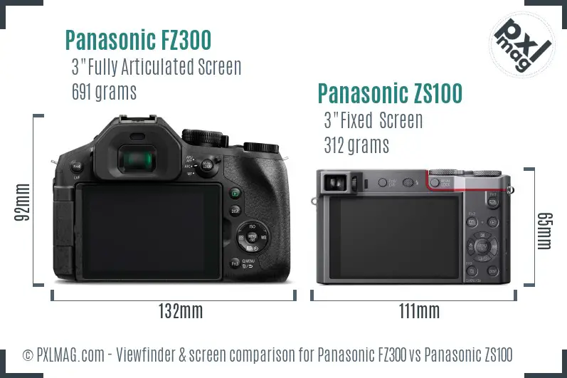 Panasonic FZ300 vs Panasonic ZS100 Screen and Viewfinder comparison