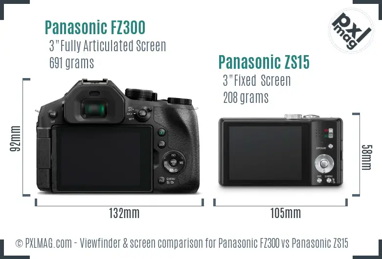 Panasonic FZ300 vs Panasonic ZS15 Screen and Viewfinder comparison