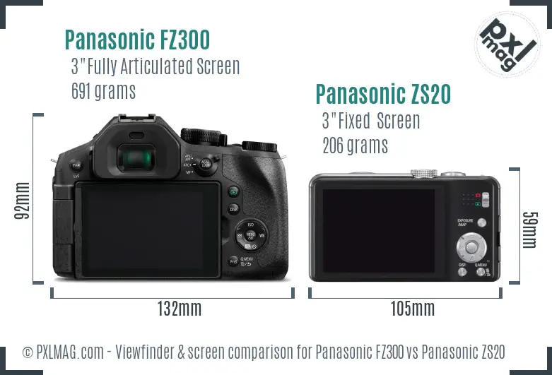 Panasonic FZ300 vs Panasonic ZS20 Screen and Viewfinder comparison
