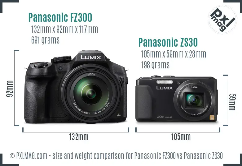 Panasonic FZ300 vs Panasonic ZS30 size comparison