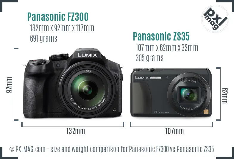 Panasonic FZ300 vs Panasonic ZS35 size comparison
