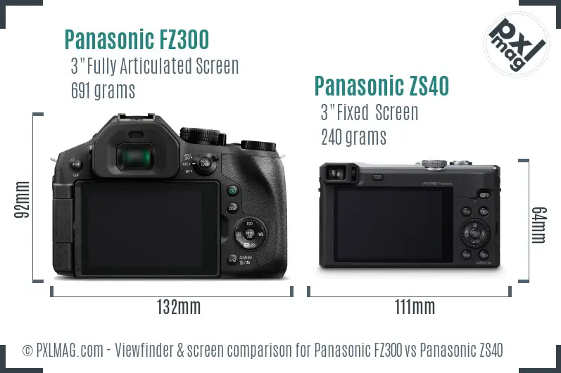 Panasonic FZ300 vs Panasonic ZS40 Screen and Viewfinder comparison