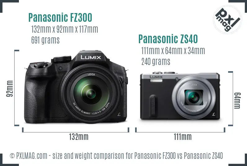 Panasonic FZ300 vs Panasonic ZS40 size comparison