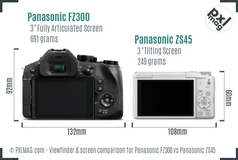 Panasonic FZ300 vs Panasonic ZS45 Screen and Viewfinder comparison