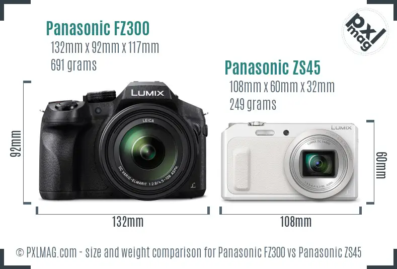 Panasonic FZ300 vs Panasonic ZS45 size comparison