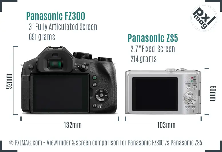 Panasonic FZ300 vs Panasonic ZS5 Screen and Viewfinder comparison