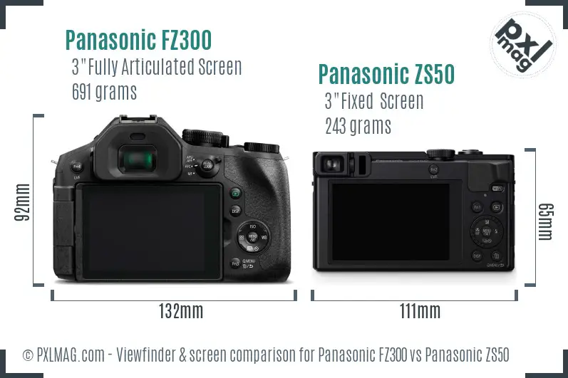 Panasonic FZ300 vs Panasonic ZS50 Screen and Viewfinder comparison