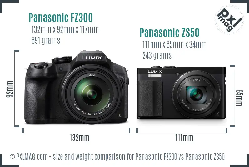 Panasonic FZ300 vs Panasonic ZS50 size comparison