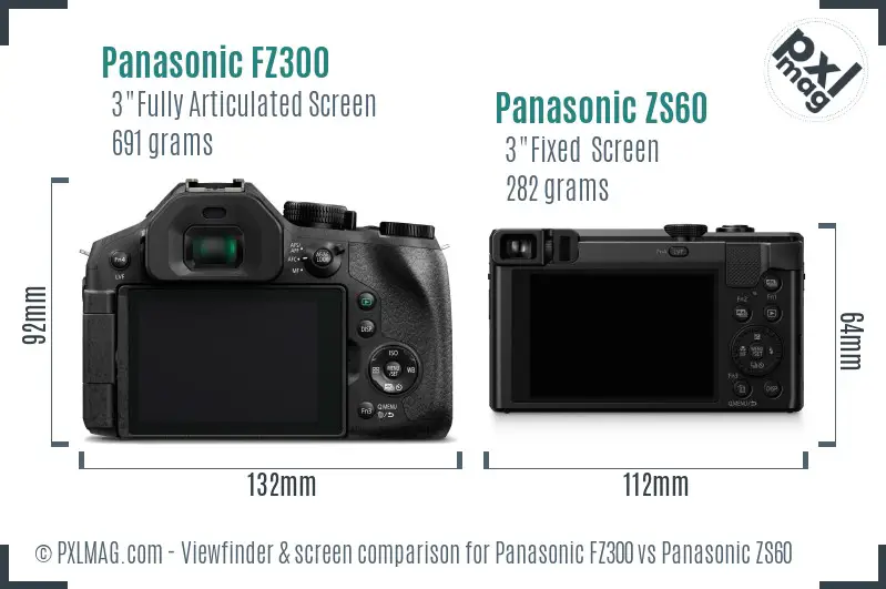 Panasonic FZ300 vs Panasonic ZS60 Screen and Viewfinder comparison