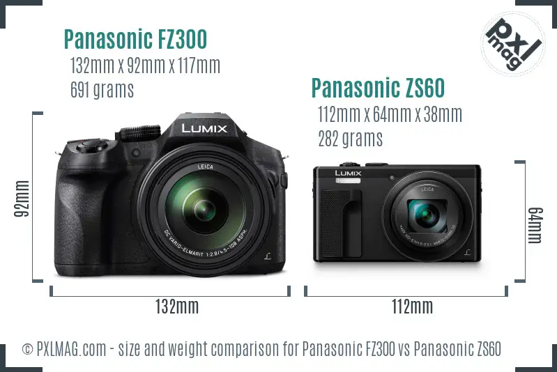 Panasonic FZ300 vs Panasonic ZS60 size comparison
