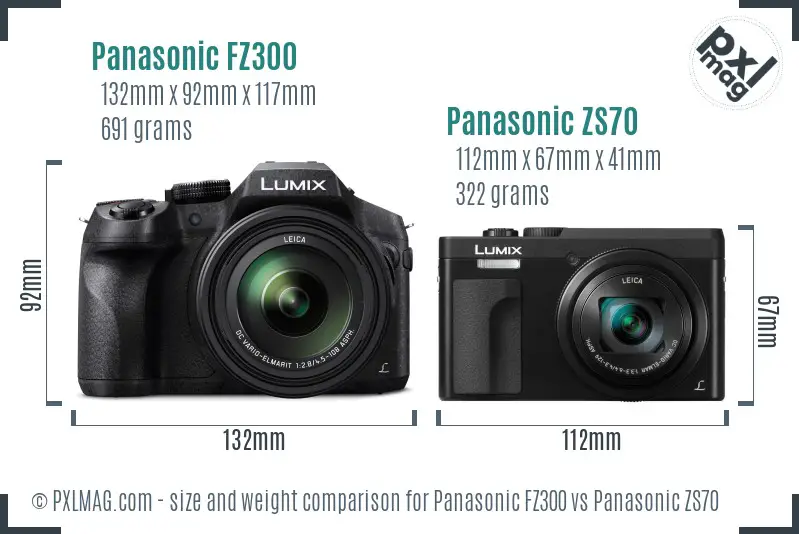 Panasonic FZ300 vs Panasonic ZS70 size comparison
