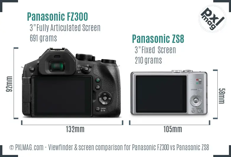 Panasonic FZ300 vs Panasonic ZS8 Screen and Viewfinder comparison