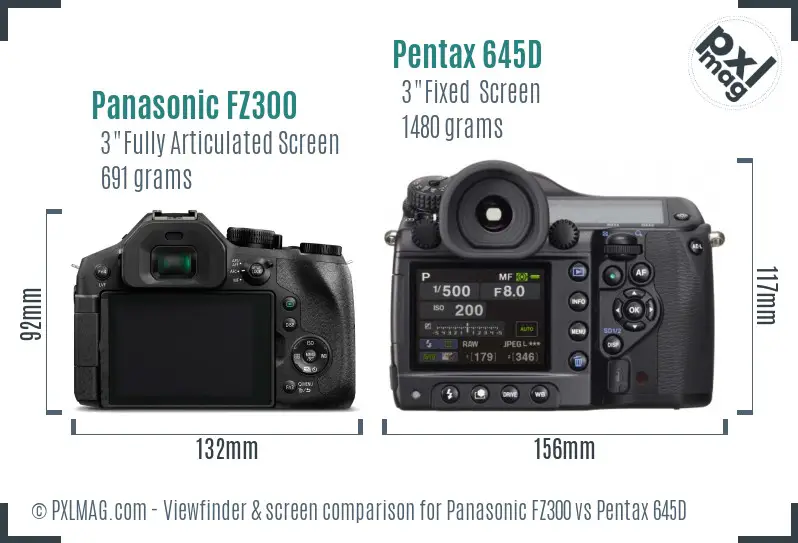 Panasonic FZ300 vs Pentax 645D Screen and Viewfinder comparison